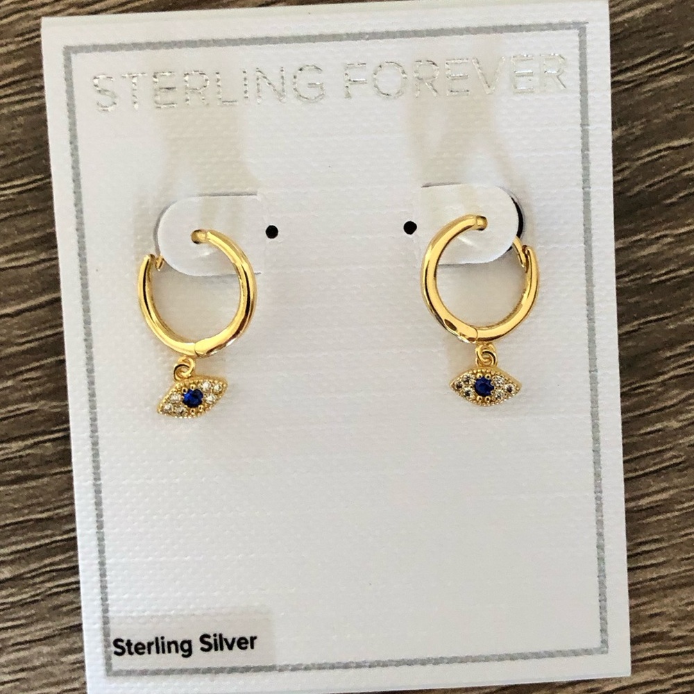 NEW Sterling Forever 14k Yellow Gold Vermeil Evil Eye Micro Hoop Earrings